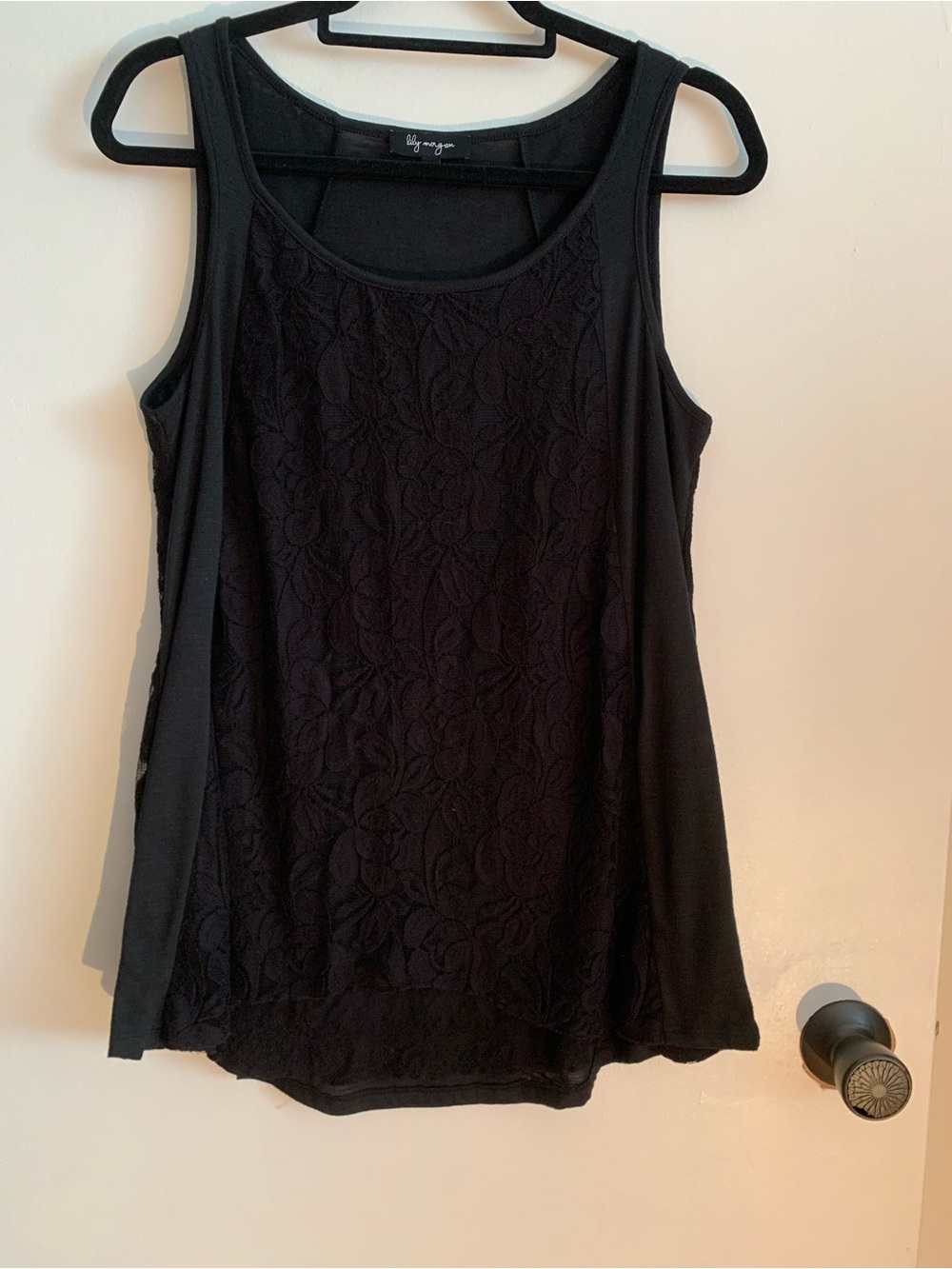 Lilly Morgan , Women's black  Lace-& cotton Front Tank Top size L